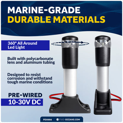 4-1/2" LED Anchor Light, Certified 2NM, Fixed Base, Polycarbonate Lens & Aluminum Tube,  10-30V DC - FO5004 - Five Oceans