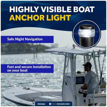 4-1/2" LED Anchor Light, Certified 2NM, Fixed Base, Polycarbonate Lens & Aluminum Tube,  10-30V DC - FO5004 - Five Oceans