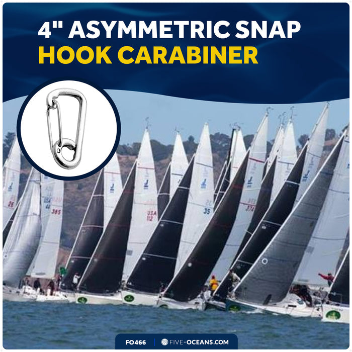 4" Asymmetric Snap Hook Carabiner, AISI316 Stainless Steel - FO466 - Five Oceans