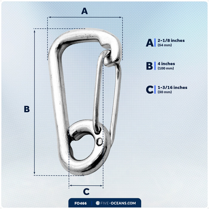 4" Asymmetric Snap Hook Carabiner, AISI316 Stainless Steel - FO466 - Five Oceans