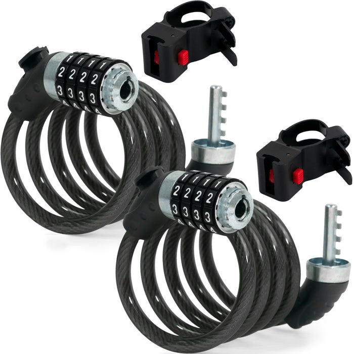 4' Bike Cable Lock with Combination Anti Theft, 2-Pack - FO3957-M2 - Five Oceans