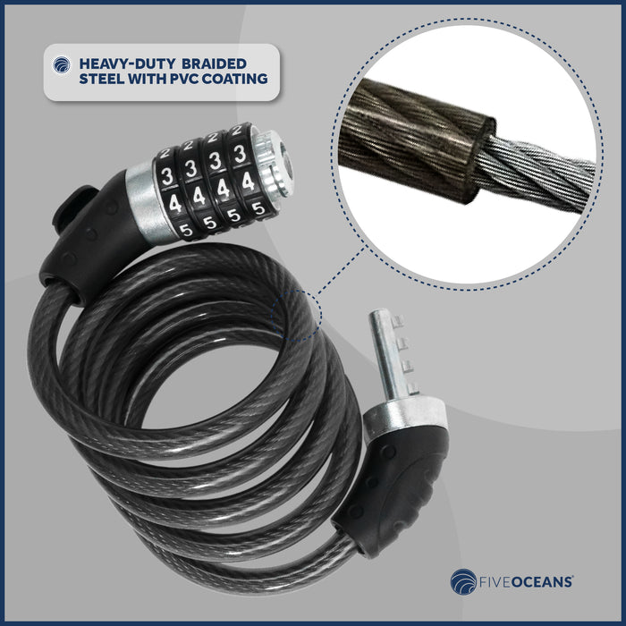 4' Bike Cable Lock with Combination Anti Theft, 2-Pack - FO3957-M2 - Five Oceans