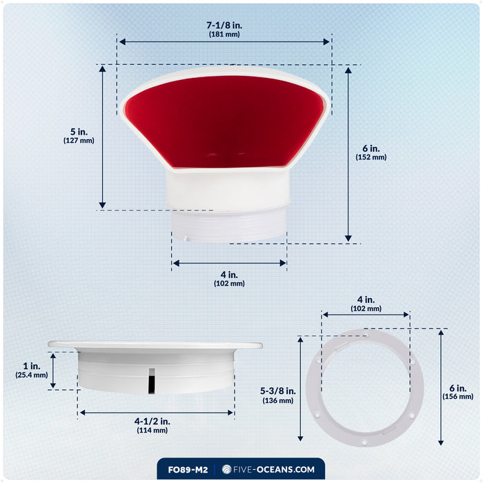 4" Cowl Vent with Snap-On Deck Plate & Cover, 2-Pack - FO89-M2 - Five Oceans