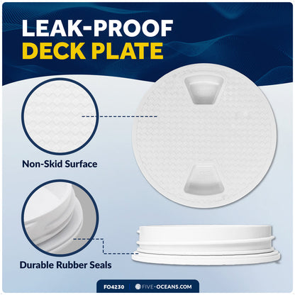 4" Deck Plate, Round Screw-in, Non-skid, White - FO4230 - Five Oceans