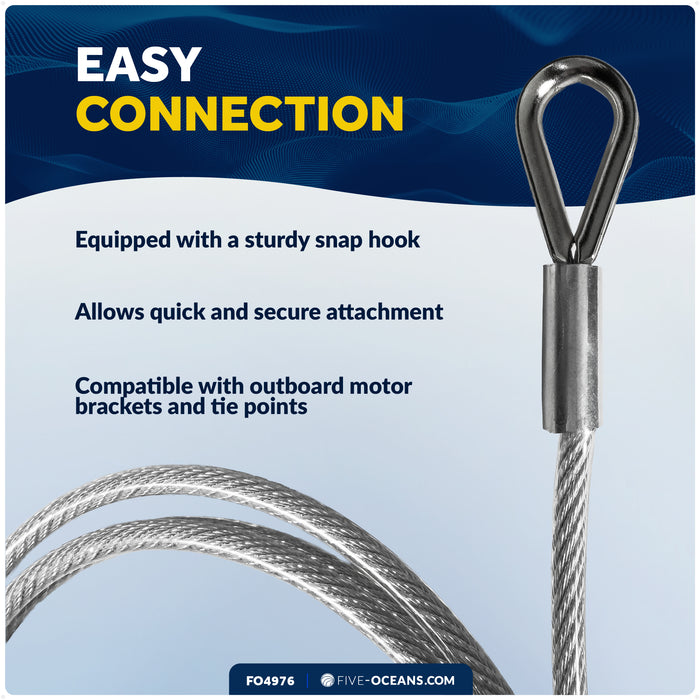 4 Ft Outboard Safety Cable 3/16" with Snap Hook, Vinyl-Coated Galvanized Steel