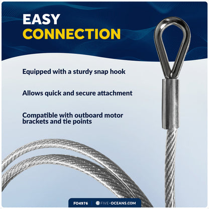 4 Ft Outboard Safety Cable 3/16" with Snap Hook, Vinyl-Coated Galvanized Steel