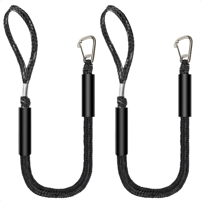 4 ft PWC Bungee Dock Lines, 316 Stainless Steel Clips, Black, 2-Pack - FO5044 - Five Oceans