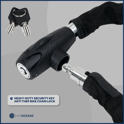 Bike Chain Lock, Keyed, with Mounting Bracket, 4' - FO3959 - Five Oceans