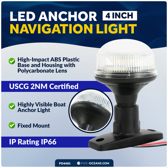4" LED Anchor Navigation Light, Fixed Mount, 12V DC - 2NM - FO4481 - Five Oceans
