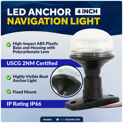 4" LED Anchor Navigation Light, Fixed Mount, 12V DC - 2NM - FO4481 - Five Oceans