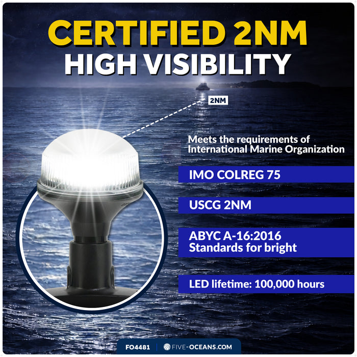 4" LED Anchor Navigation Light, Fixed Mount, 12V DC - 2NM - FO4481 - Five Oceans