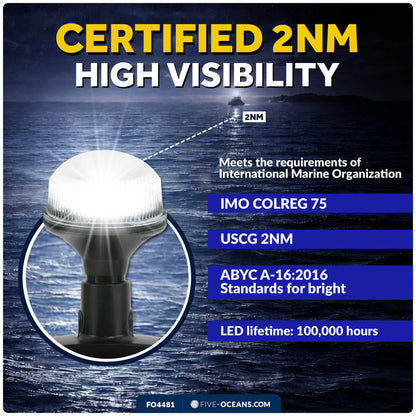 4" LED Anchor Navigation Light, Fixed Mount, 12V DC - 2NM - FO4481 - Five Oceans