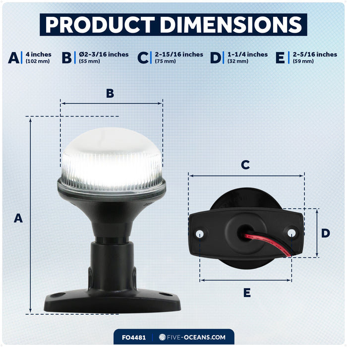 4" LED Anchor Navigation Light, Fixed Mount, 12V DC - 2NM - FO4481 - Five Oceans