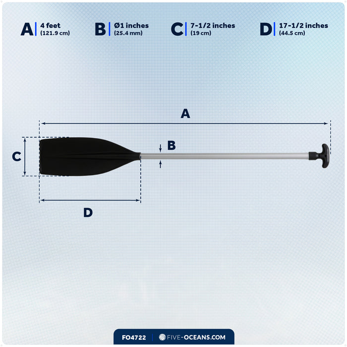 4' Paddle, T-Handle, Black, Aluminum - FO4722 - Five Oceans