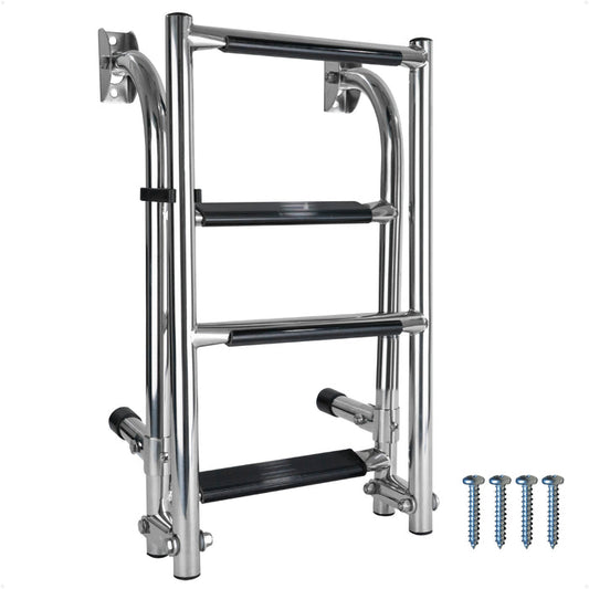 4-Step Folding Transom Ladder, AISI316 Stainless Steel - FO4500 - Five Oceans