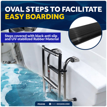 4-Step Folding Transom Ladder, AISI316 Stainless Steel - FO4500 - Five Oceans