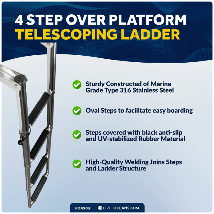 4-Step Over Platform Telescoping Swim Ladder, AISI316 Stainless Steel - FO4503 - Five Oceans