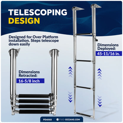 4-Step Over Platform Telescoping Swim Ladder, AISI316 Stainless Steel - FO4503 - Five Oceans