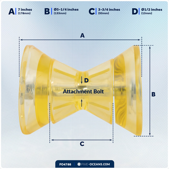 4" Trailer Bow Roller, Clear Yellow - FO4788 - Five Oceans