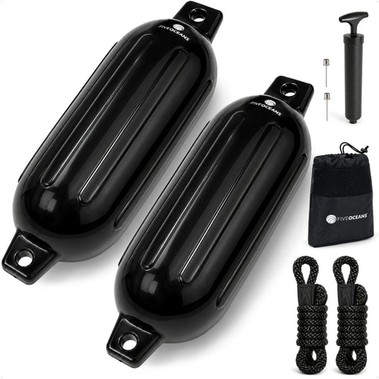 4.5" x 16" Inflatable Boat Fender, Marine-Grade PVC - Black, 2-Pack