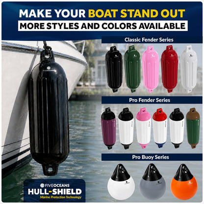 4.5" x 16" Inflatable Boat Fender, Marine-Grade PVC - Black, 2-Pack