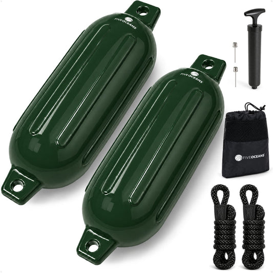 4.5" x 16" Inflatable Boat Fender, Marine-Grade PVC - Green, 2-Pack