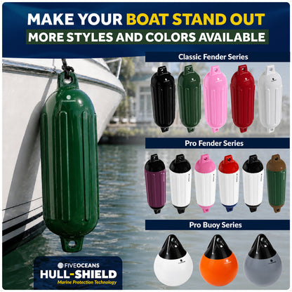 4.5" x 16" Inflatable Boat Fender, Marine-Grade PVC - Green, 2-Pack