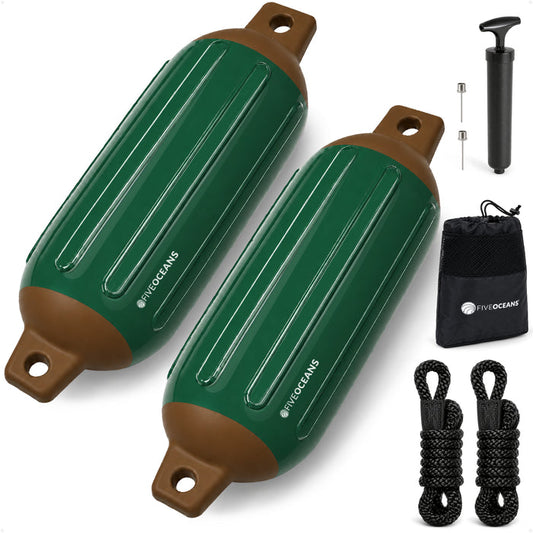 4.5" x 16" Inflatable Boat Fender, Marine-Grade PVC - Green/Brown, 2-Pack