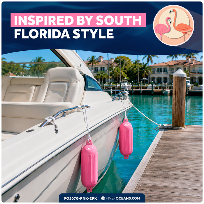 4.5" x 16" Inflatable Boat Fender, Marine-Grade PVC - Pink, 2-Pack