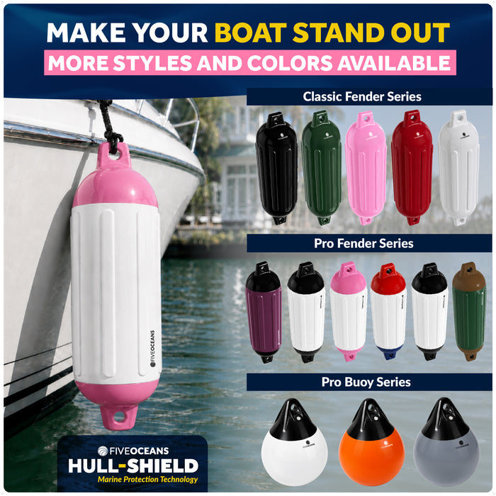 4.5" x 16" Inflatable Boat Fender, Marine-Grade PVC - White/Pink, 2-Pack