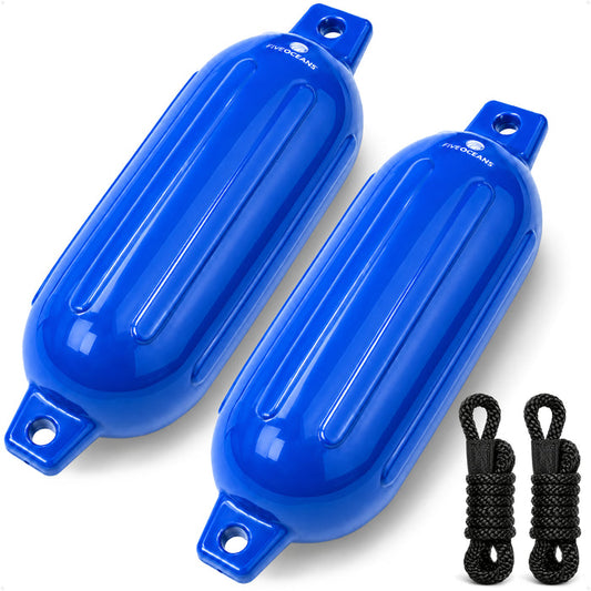 4.5" x 16" Inflatable Ribbed Boat Fenders, Blue, 2-Pack