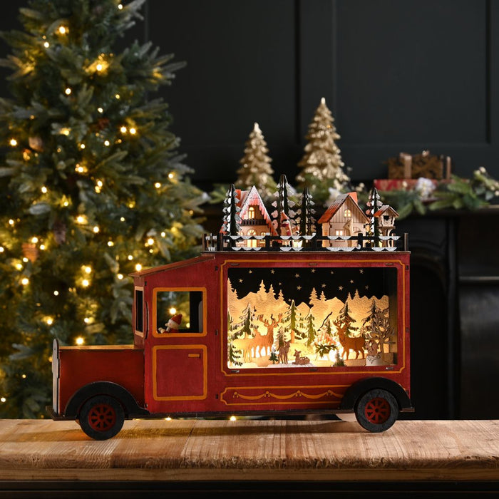 45cm Wooden Truck Village Christmas Scene with Warm White LED's