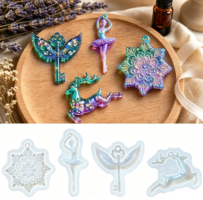 4pcs Christmas Hanging Ornament Resin Mold Set with Holes