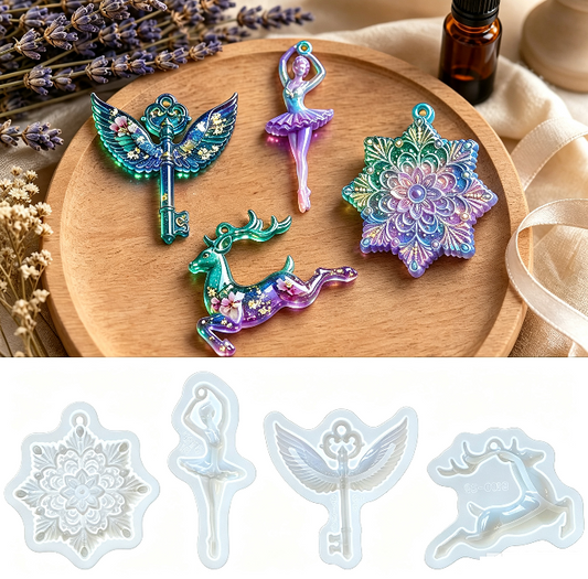 4pcs Christmas Hanging Ornament Resin Mold Set with Holes