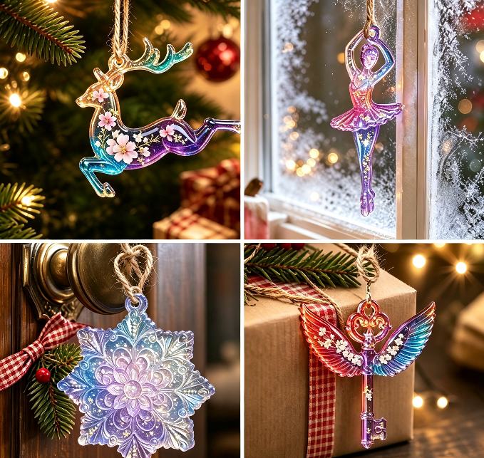 4pcs Christmas Hanging Ornament Resin Mold Set with Holes