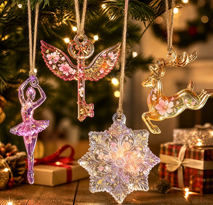 4pcs Christmas Hanging Ornament Resin Mold Set with Holes