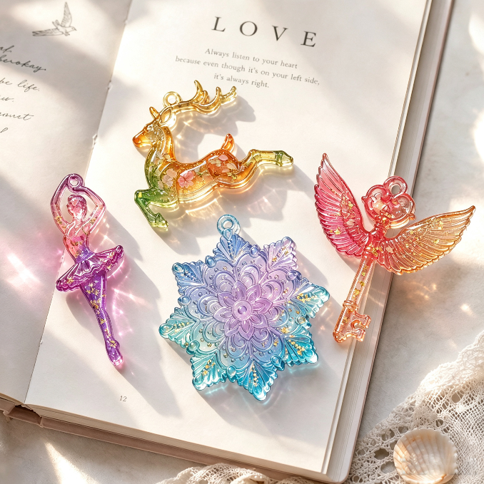 4pcs Christmas Hanging Ornament Resin Mold Set with Holes