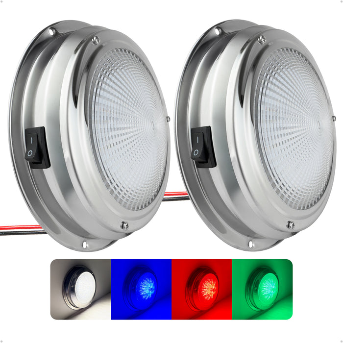 5-1/2" RGBW LED Dome Ceiling Light with Internal Drive, 12V, Stainless Steel Housing, 2-Pack