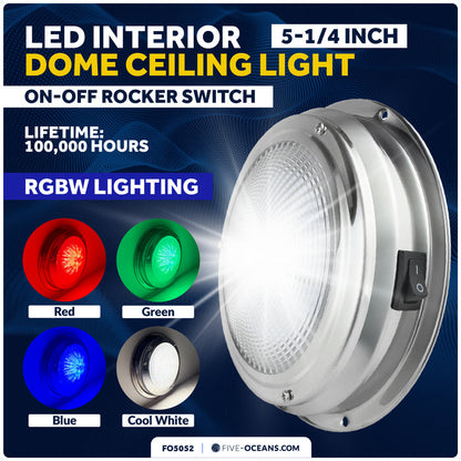 5-1/2" RGBW LED Dome Ceiling Light with Internal Drive, 12V, Stainless Steel Housing