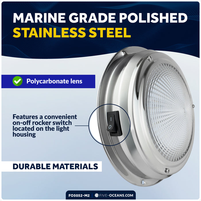 5-1/2" RGBW LED Dome Ceiling Light with Internal Drive, 12V, Stainless Steel Housing, 2-Pack