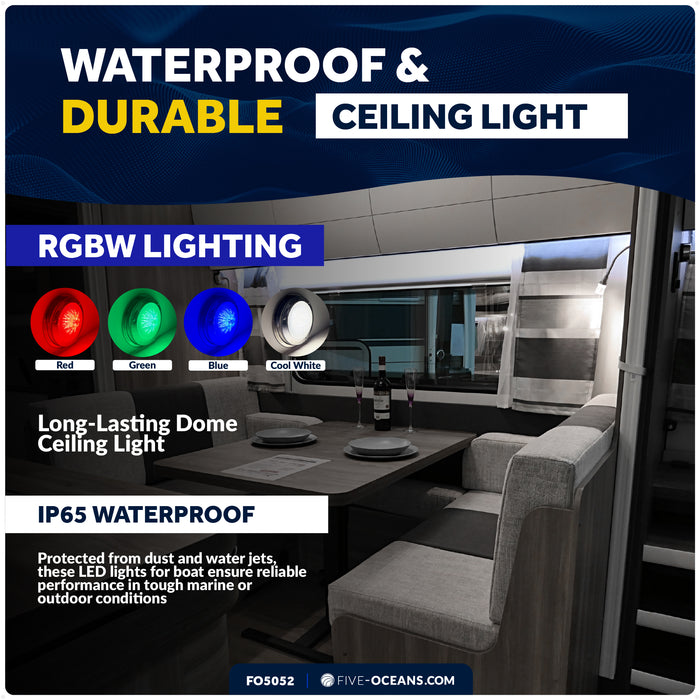 5-1/2" RGBW LED Dome Ceiling Light with Internal Drive, 12V, Stainless Steel Housing