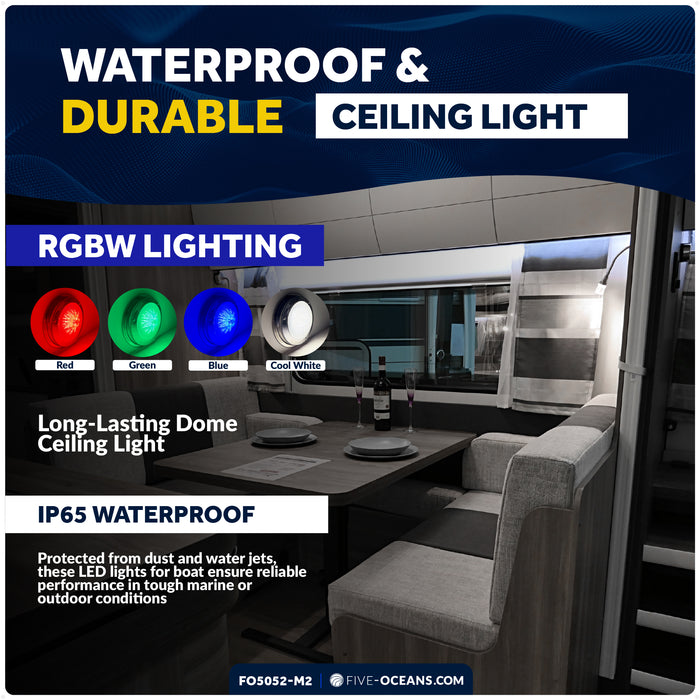 5-1/2" RGBW LED Dome Ceiling Light with Internal Drive, 12V, Stainless Steel Housing, 2-Pack