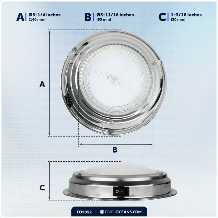 5-1/2" RGBW LED Dome Ceiling Light with Internal Drive, 12V, Stainless Steel Housing