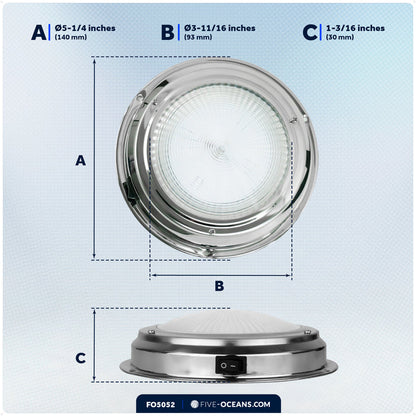 5-1/2" RGBW LED Dome Ceiling Light with Internal Drive, 12V, Stainless Steel Housing