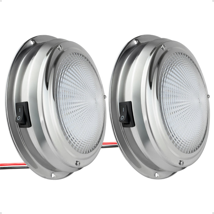 5-1/2" RGBW LED Dome Ceiling Light with Internal Drive, 12V, Stainless Steel Housing, 2-Pack