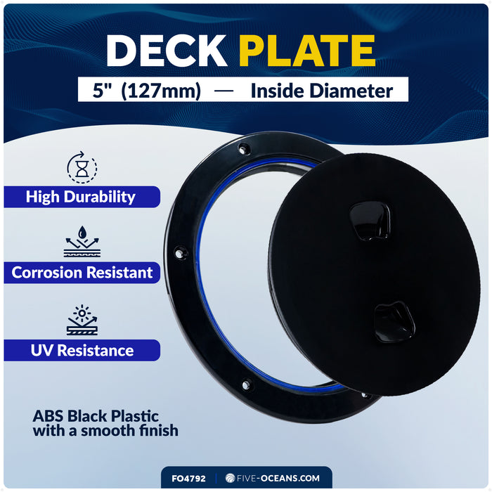 5" Deck Plate, Round Screw-in, Black - FO4792 - Five Oceans