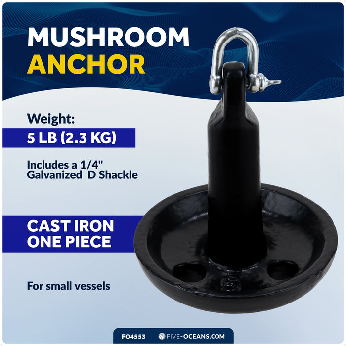 5 Lb. Mushroom Anchor, Black, Vinyl Coated - FO4553 - Five Oceans