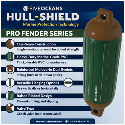 5.5" x 20" Inflatable Boat Fender, Marine-Grade PVC - Green/Brown, 2-Pack