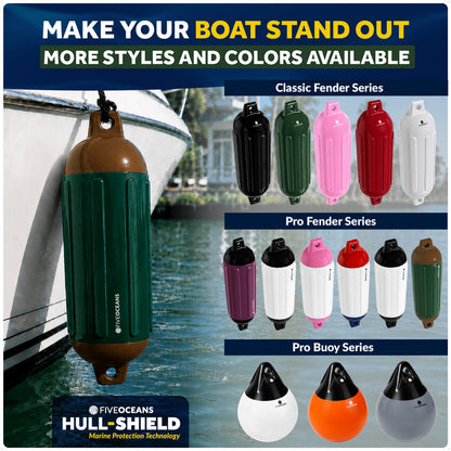 5.5" x 20" Inflatable Boat Fender, Marine-Grade PVC - Green/Brown, 2-Pack