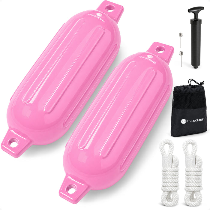 5.5" x 20" Inflatable Boat Fender, Marine-Grade PVC - Pink, 2-Pack